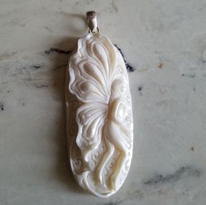 Large Carved Fairy Bone Pendant